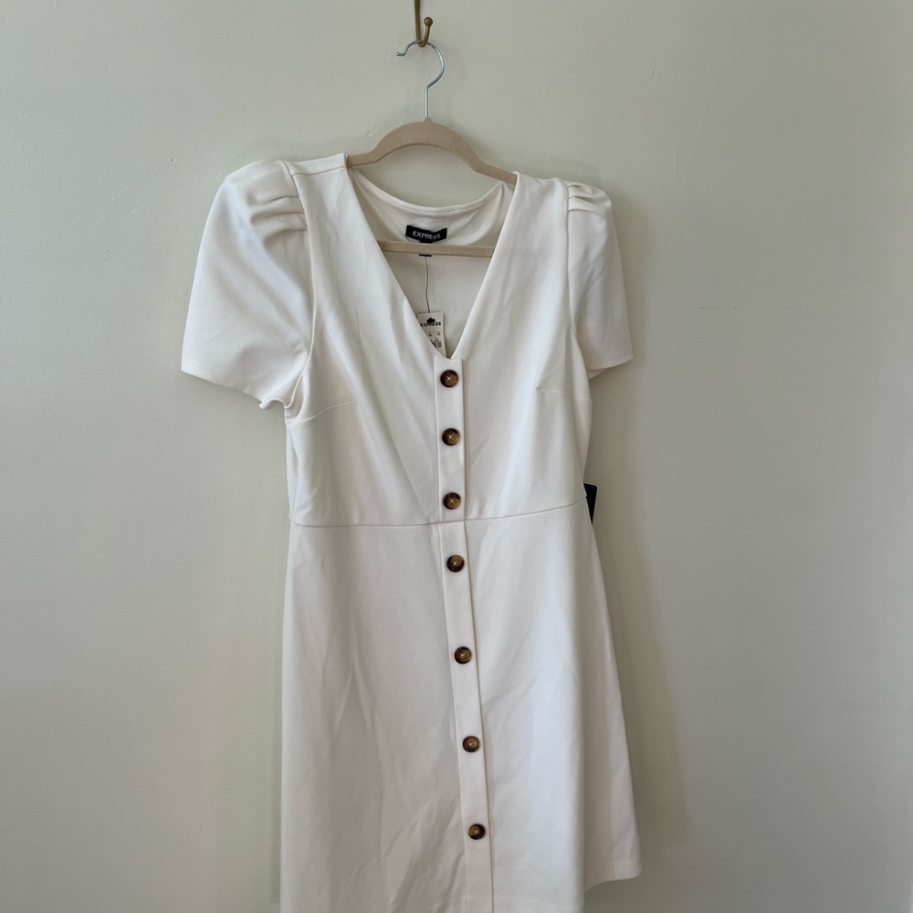 Express White Button-Front Mini Dress - Picture 2 of 6